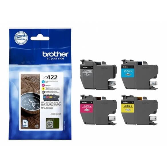 Brother LC422 Value Pack - pack de 4 - noir, jaune, cyan, magenta - original - cartouche d'encre - 550 Pages - LC422VAL