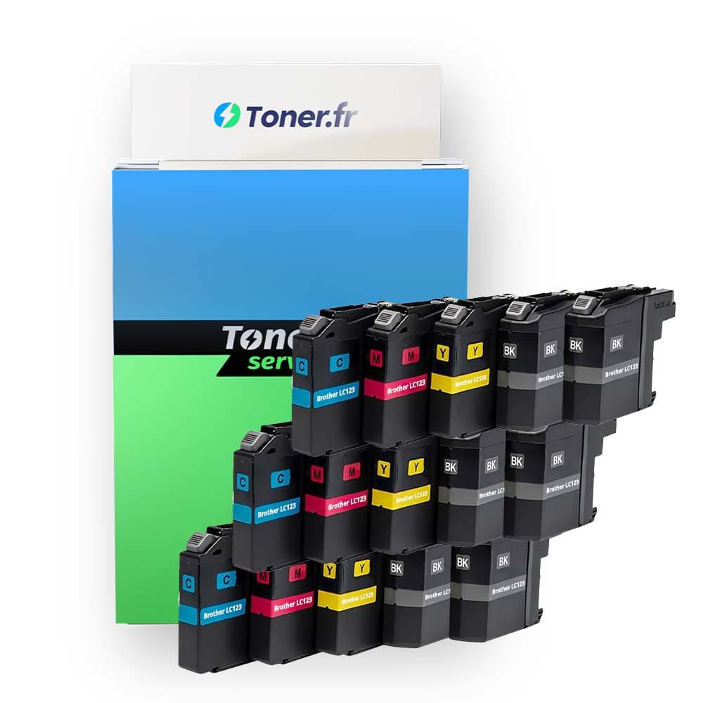 Pack de 15 cartouches d'encre compatibles Brother LC123 Noir et couleurs