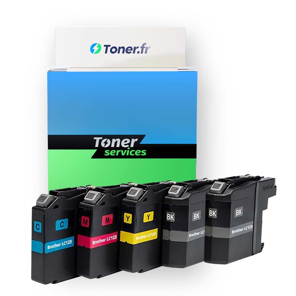 Pack de 5 cartouches d'encre compatibles Brother LC123 Noir et couleurs