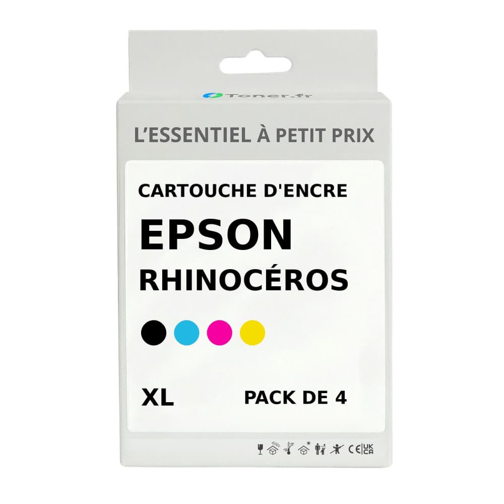 Pack de 4 cartouches d'encre compatibles Epson Rhinocéros Noir et couleurs