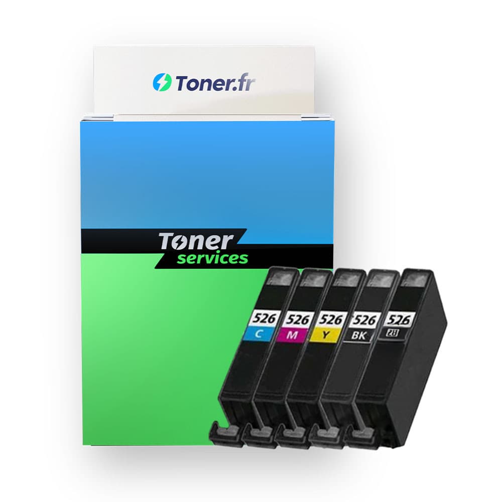 Pack de 5 cartouches d'encre compatibles Canon PGI525/CL526 Noir et couleurs