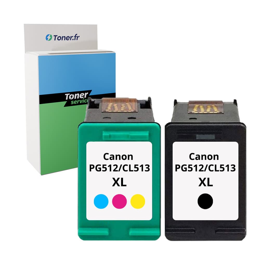 Pack de 2 cartouches d'encre compatibles Canon PG512/CL513 XL noir et couleurs