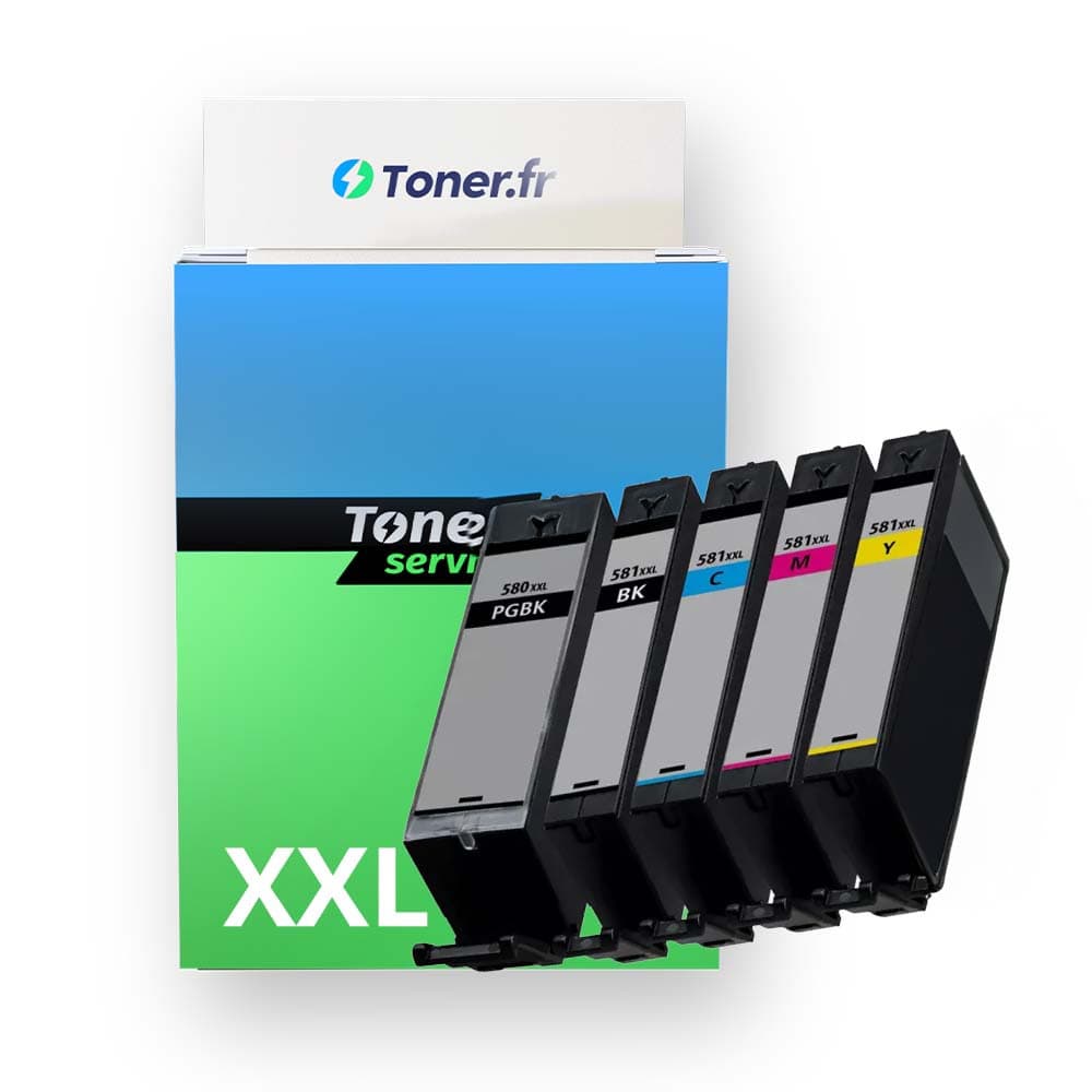 Pack de 5 cartouches d'encre compatibles Canon PGI580/CLI581 XXL Noir et couleurs