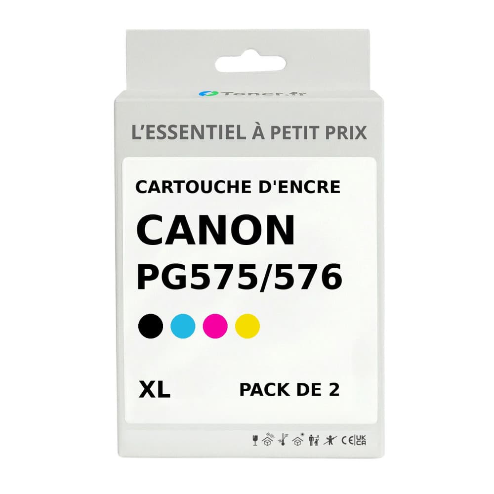 Pack de 2 cartouches d'encre compatibles Canon PG575/576 XL Noir et couleurs