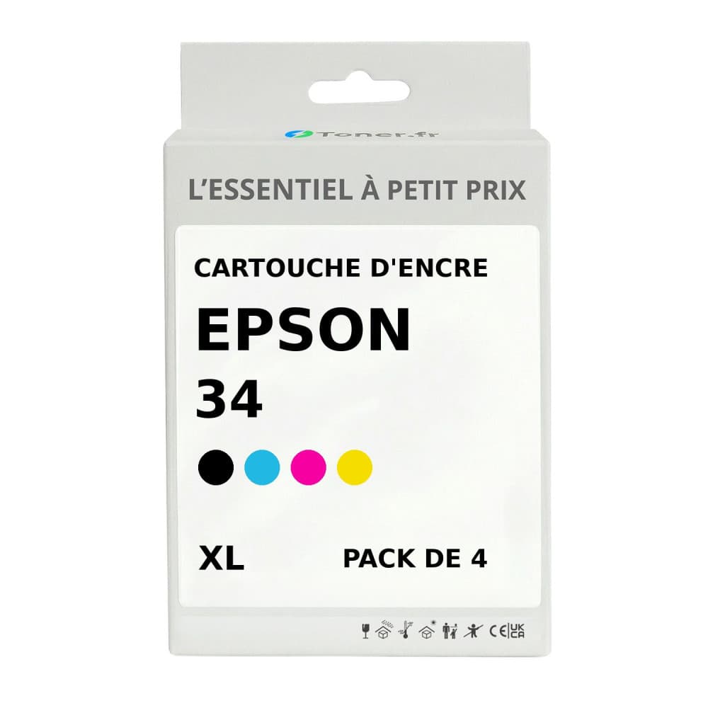 Pack de 4 cartouches d'encre compatibles Epson 34 XL Noir et couleurs