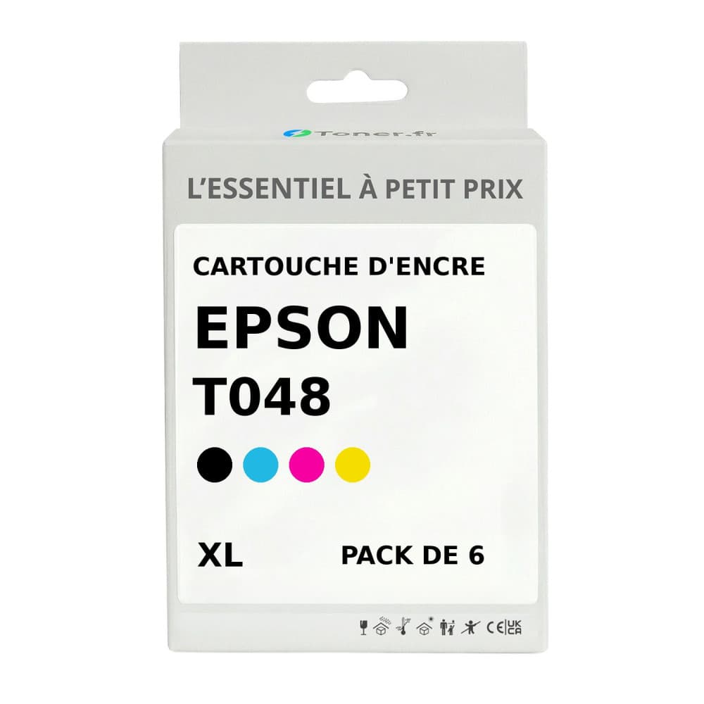 Pack de 6 cartouches d'encre compatibles Epson T048 XL Noir et couleurs